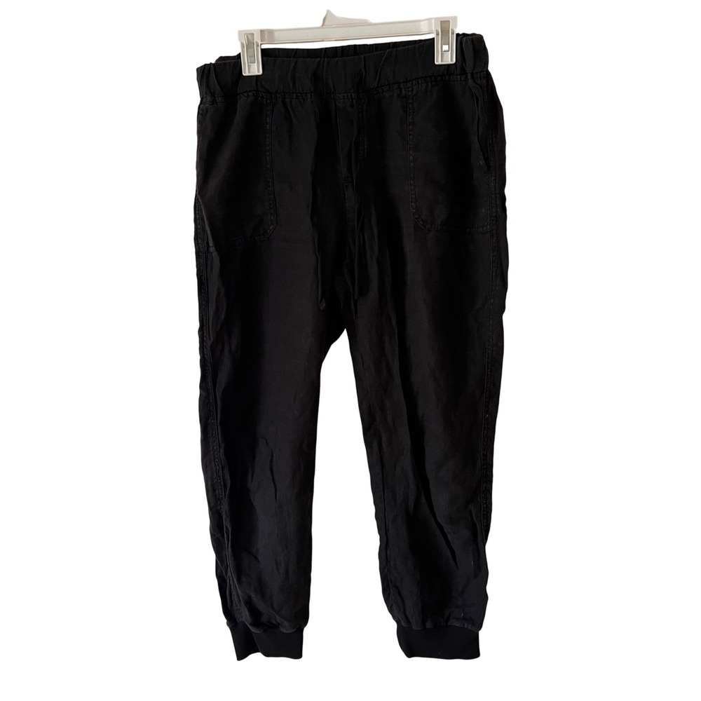 Womens 100% Linen Joggers Elastic Drawstring Waist Pants Caslon Black Lounge M